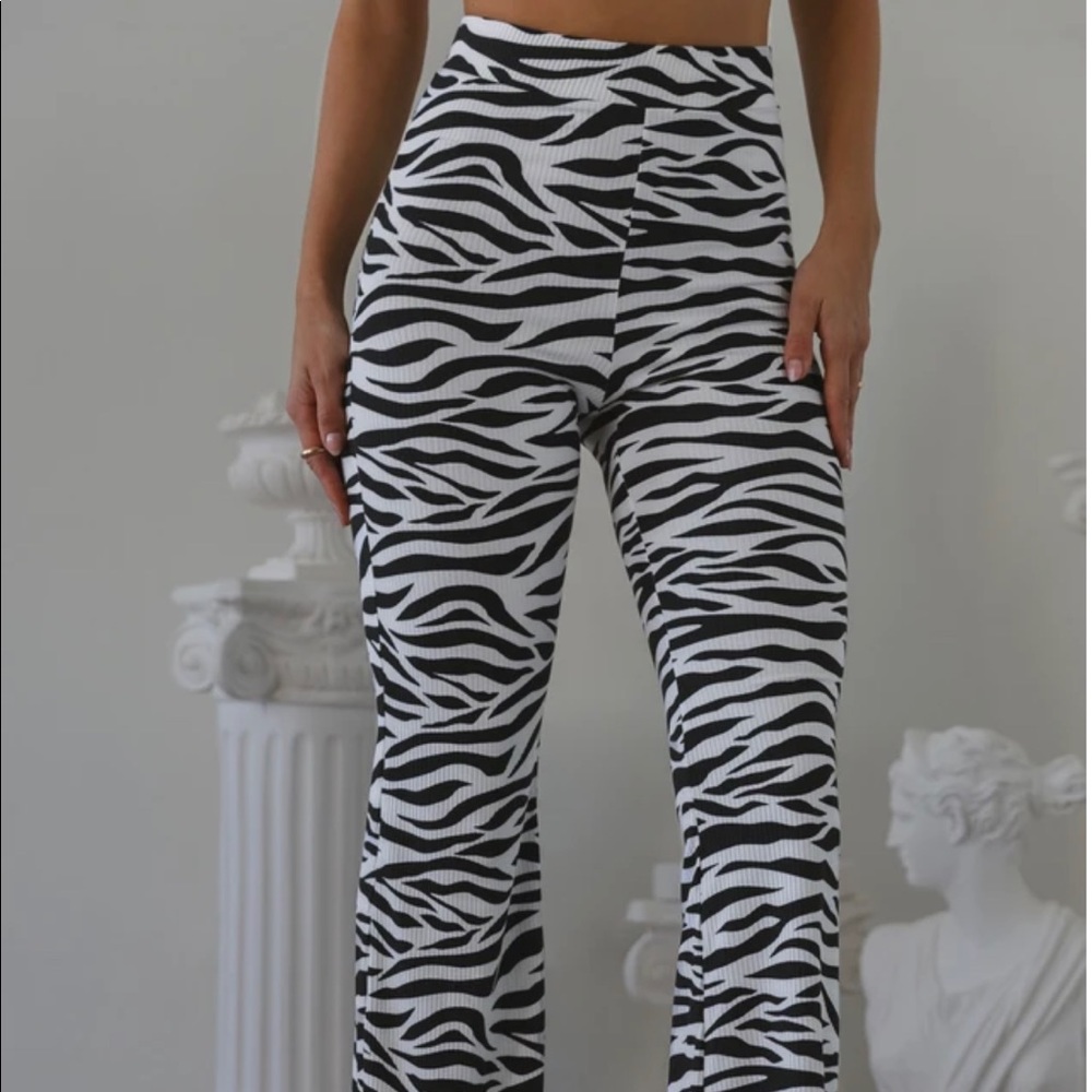 zebra high waist flare pants